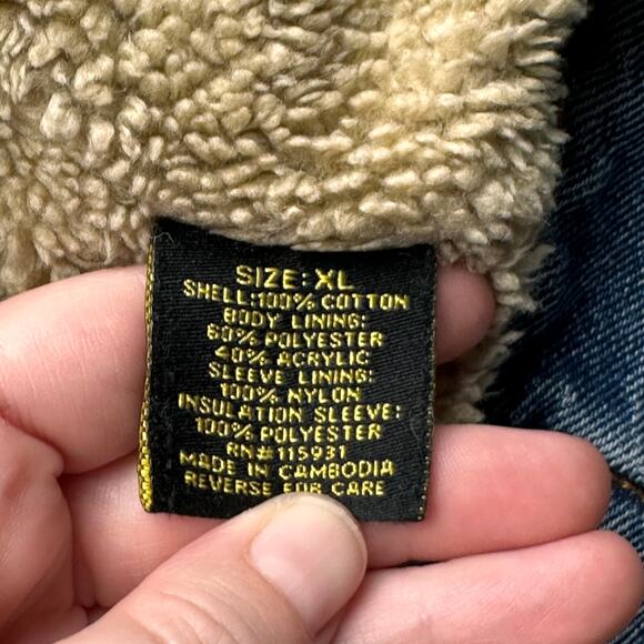 John Deere Sherpa Lined Denim Jean Trucker Jacket Men XL Blue Long Sleeve Pocket - Picture 6 of 12